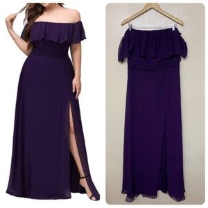 Ever-Pretty 0968 A-Line Off Shoulder Ruffle Bridesmaid Dress Sz 16 Dark Purple